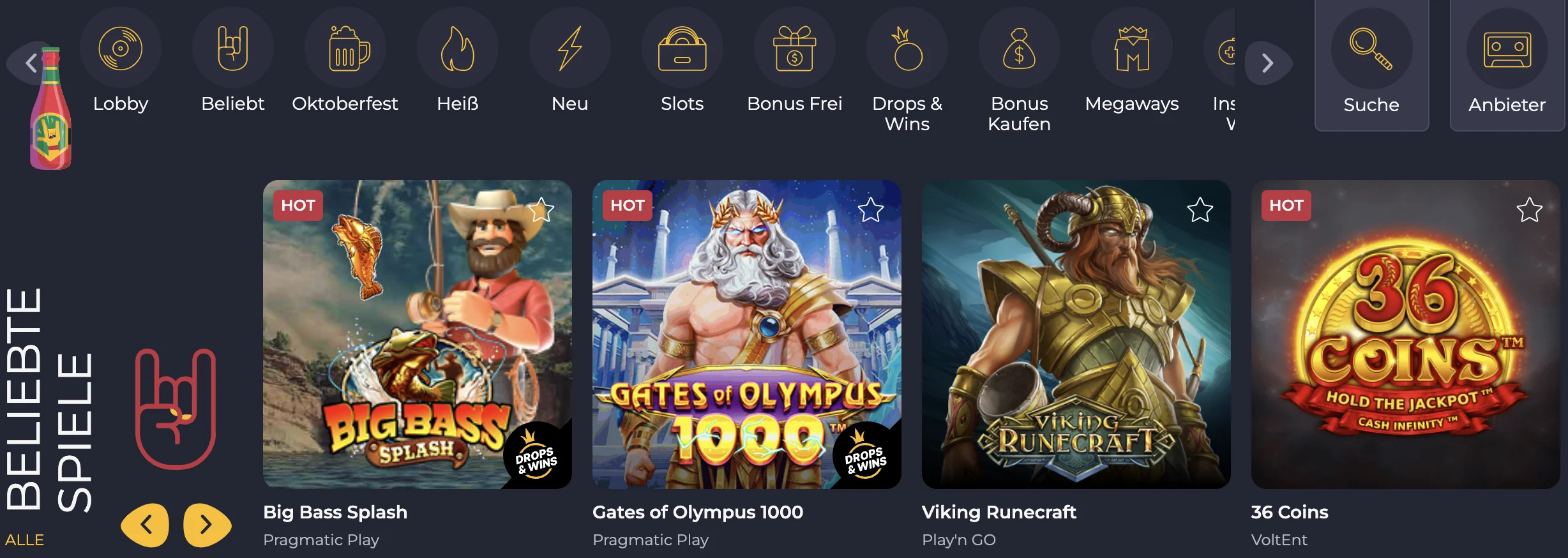 Rolling Slots Casino Beliebte Spiele